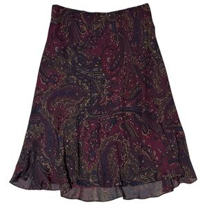 VTG Ralph Lauren Paisley Silk Midi Slip Skirt Size M Plum Purple Party Work Y2K‎